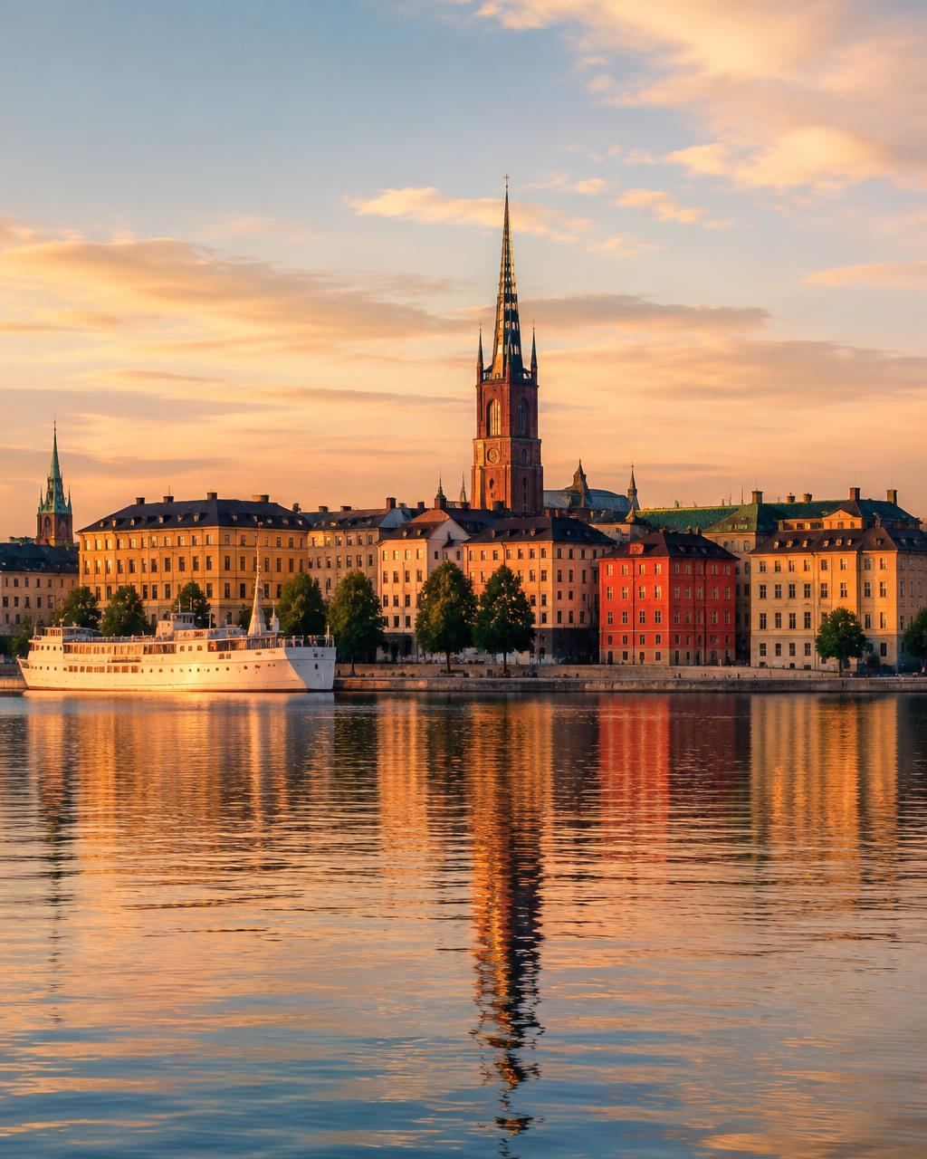 Riddarholmen i Stockholm i kvällsljus